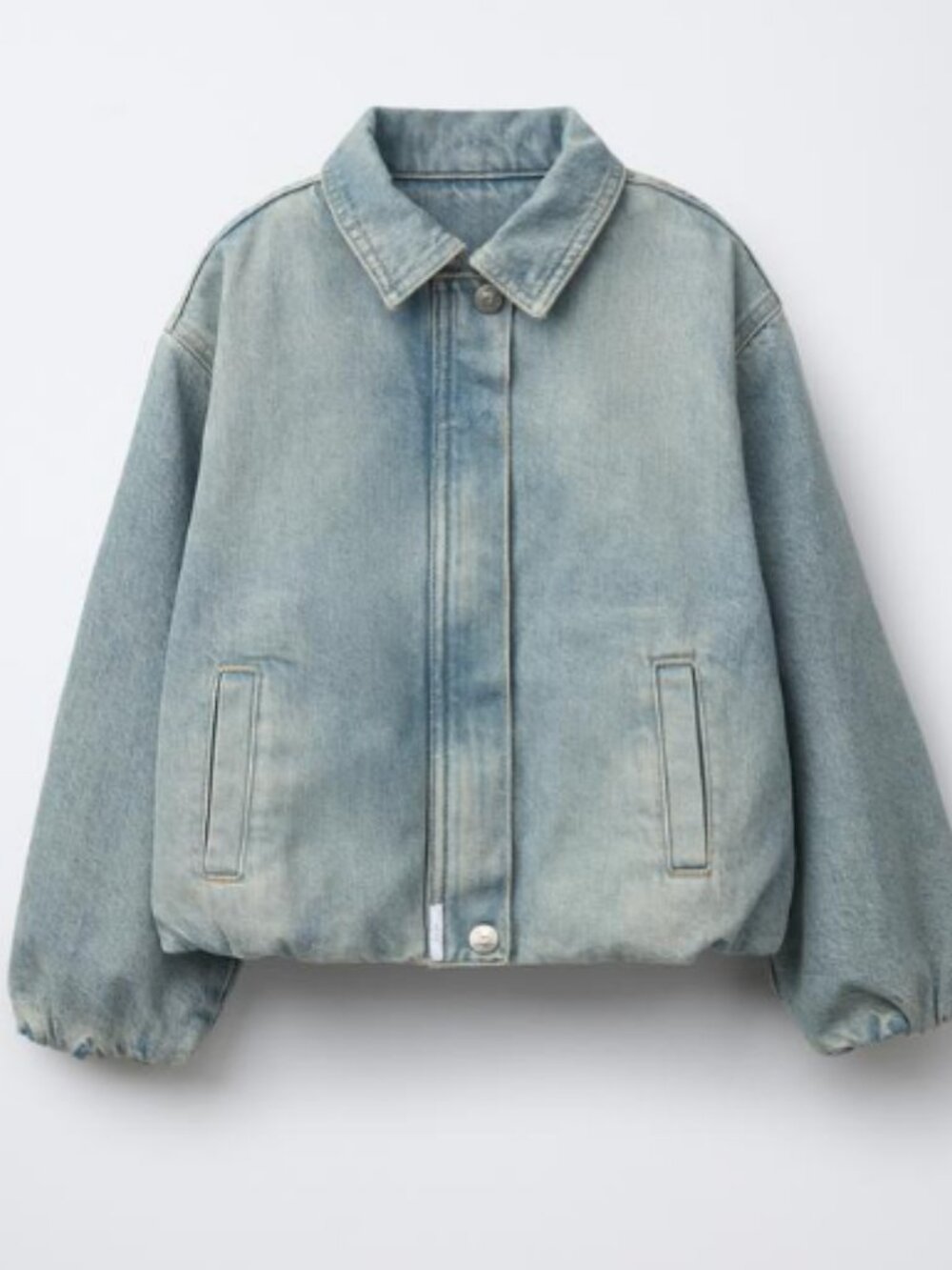 Zara Light Blue Kids Denim Bomber Jacket CLOSED Size 6-7 Years